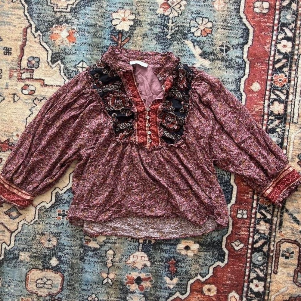 Karlie Burgundy and red boho blouse